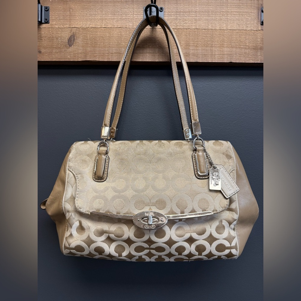 Coach 25638 Madison Madeline White and Gold Canvas Shoulder Bag - Picture 2 of 9